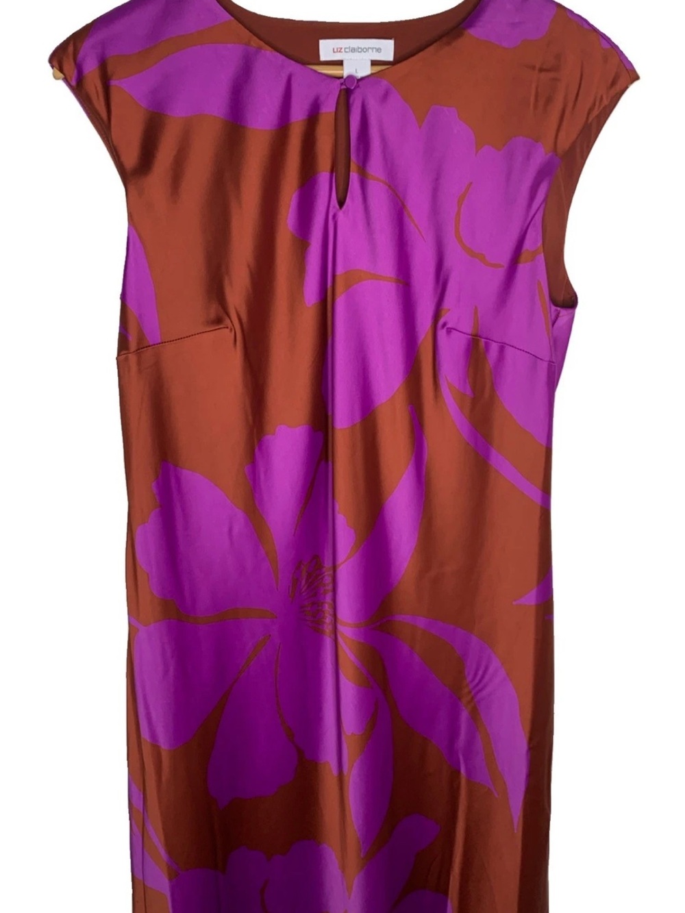 Liz Claiborne Satin Long Dress Size L Key Hole Coastal Evening Tropical Elegance - Picture 3 of 9